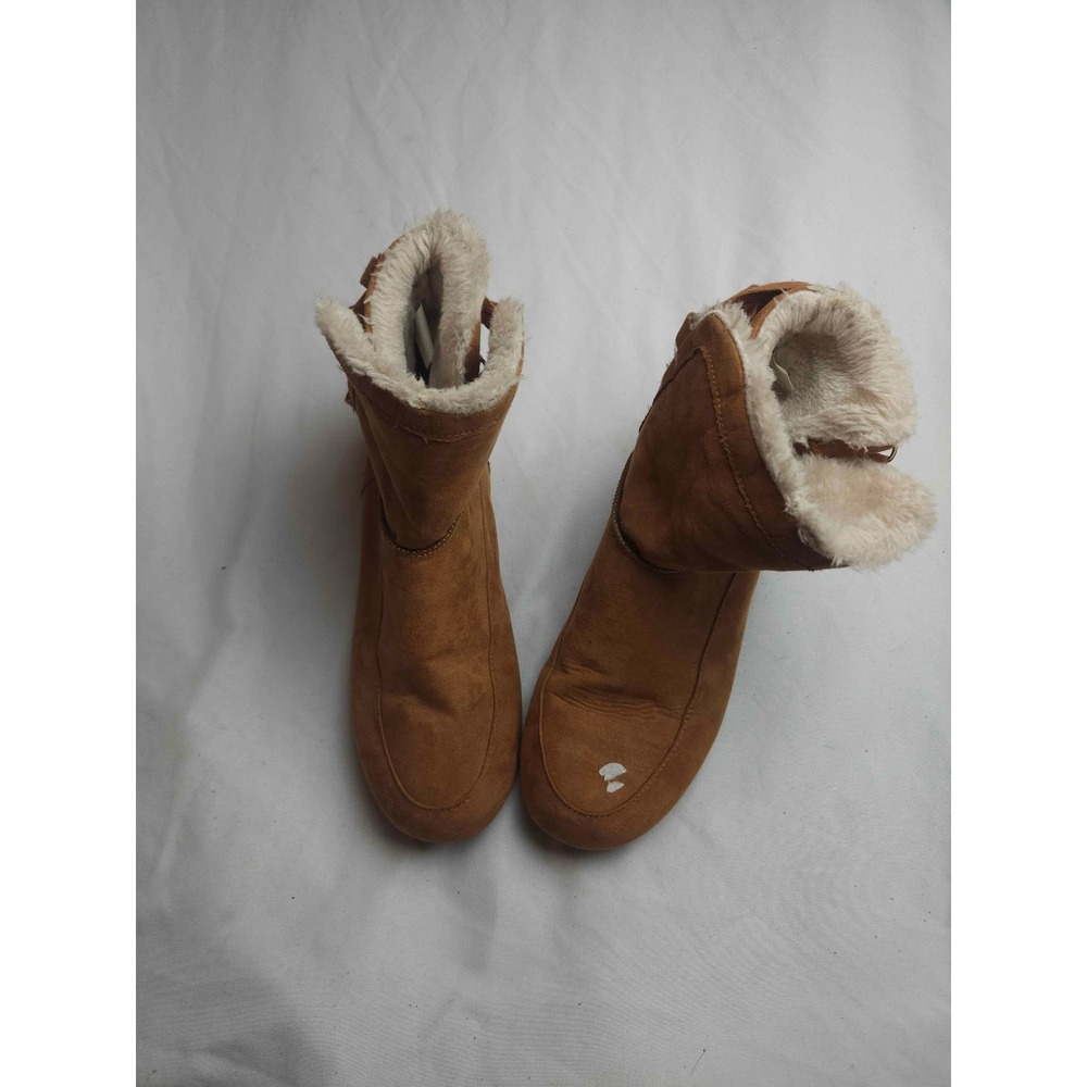 L.B.‎ Evans Womens Tan Faux Suede Fur Lined Ribbon Back Ankle Boots Size 10